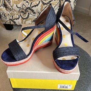 Boden Lily Espadrille Wedges - Navy / Rainbow - size 36 EU / size 5 1/2 US